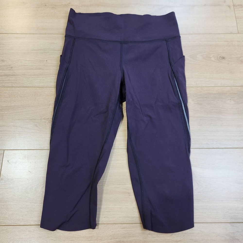 Lululemon Pace Crop Leggings Womens 10 Purple Pockets Capri Yoga Running Stretch